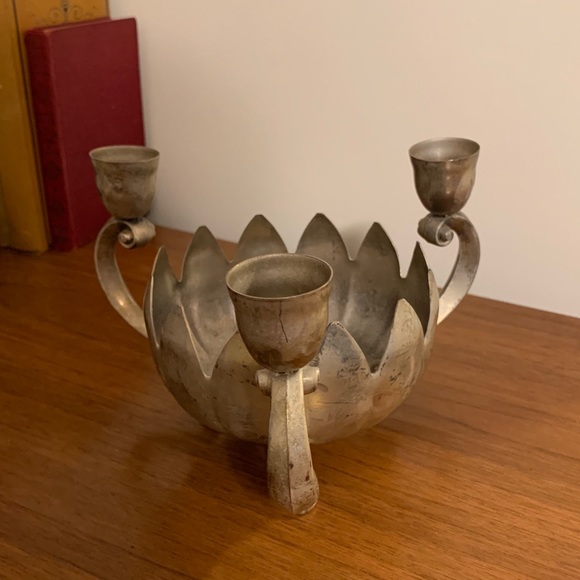 Vintage Silver Plate Lotus Flower Candeholder